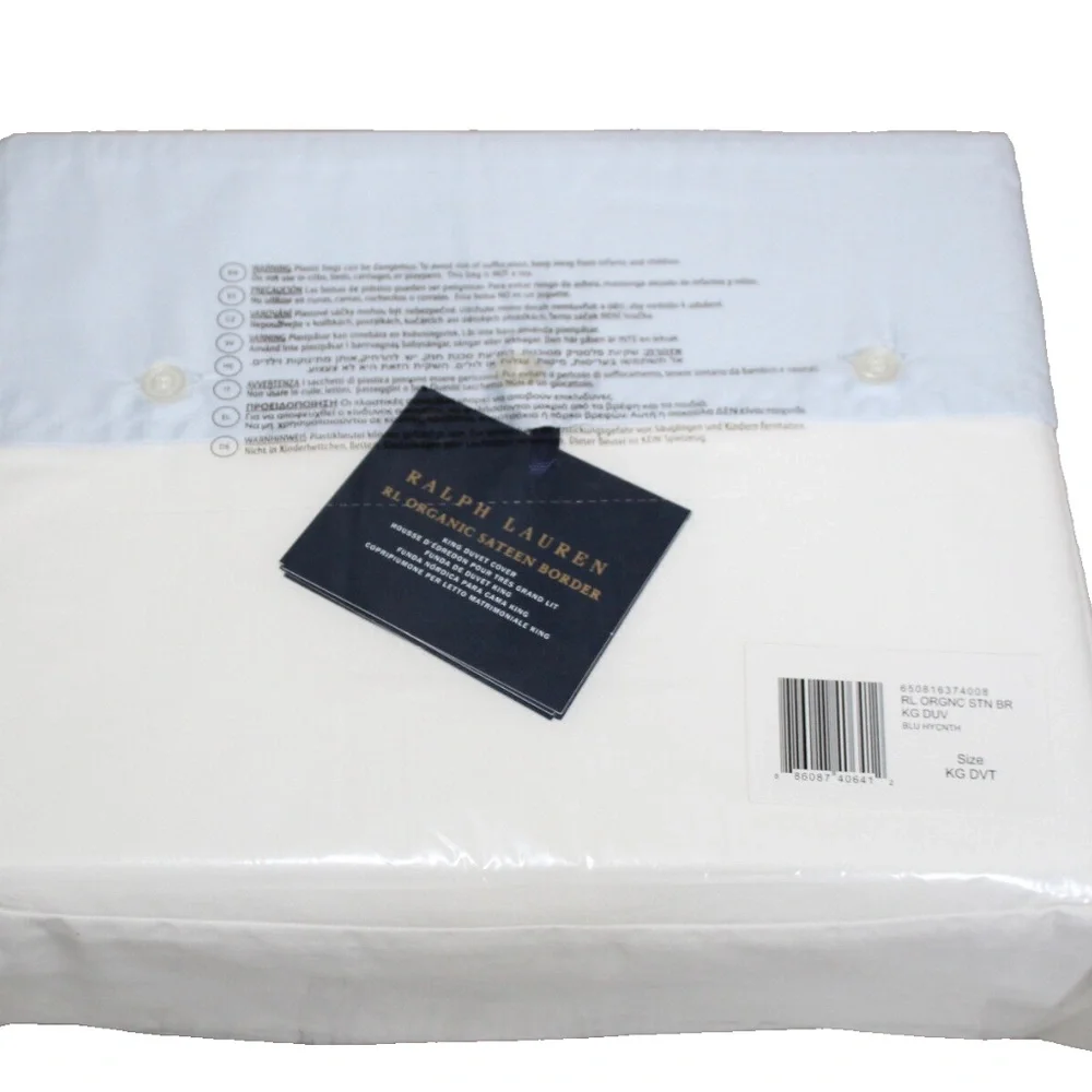 Ralph Lauren RL 624 Organic Cotton Sateen Border King Duvet Cover Blue Hycnth